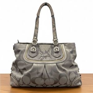 Coach Gray Ashley Signature Spectator Opt Art Snake Skin Trim Shoulder Handbag